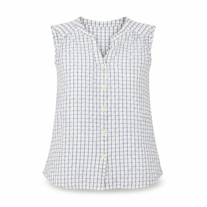 Part Two Women Blue White Check Cotton Sleeveless Button-Up Blouse UK 10