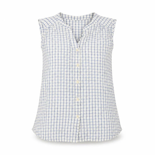 Part Two Women Blue White Check Cotton Sleeveless Button-Up Blouse UK 10