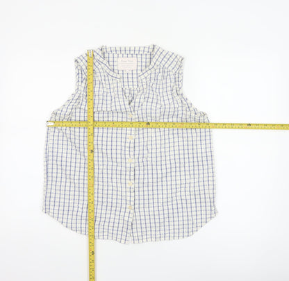 Part Two Women Blue White Check Cotton Sleeveless Button-Up Blouse UK 10
