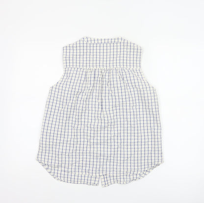 Part Two Women Blue White Check Cotton Sleeveless Button-Up Blouse UK 10
