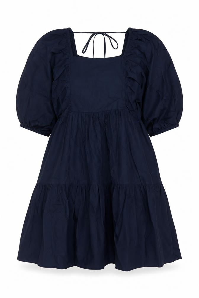 Front view of Nobodys Child Women Blue UK 8 Fit & Flare Puff Sleeve Cotton Dress