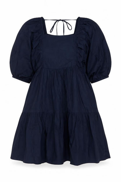 Front view of Nobodys Child Women Blue UK 8 Fit & Flare Puff Sleeve Cotton Dress