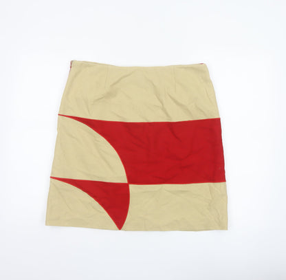 Topshop Women Red Beige Geometric Pencil Mini Skirt UK 14