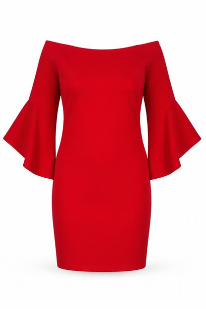 Here Comes Sun Women Red UK 8 Bodycon Off Shoulder Flared Sleeve Dress