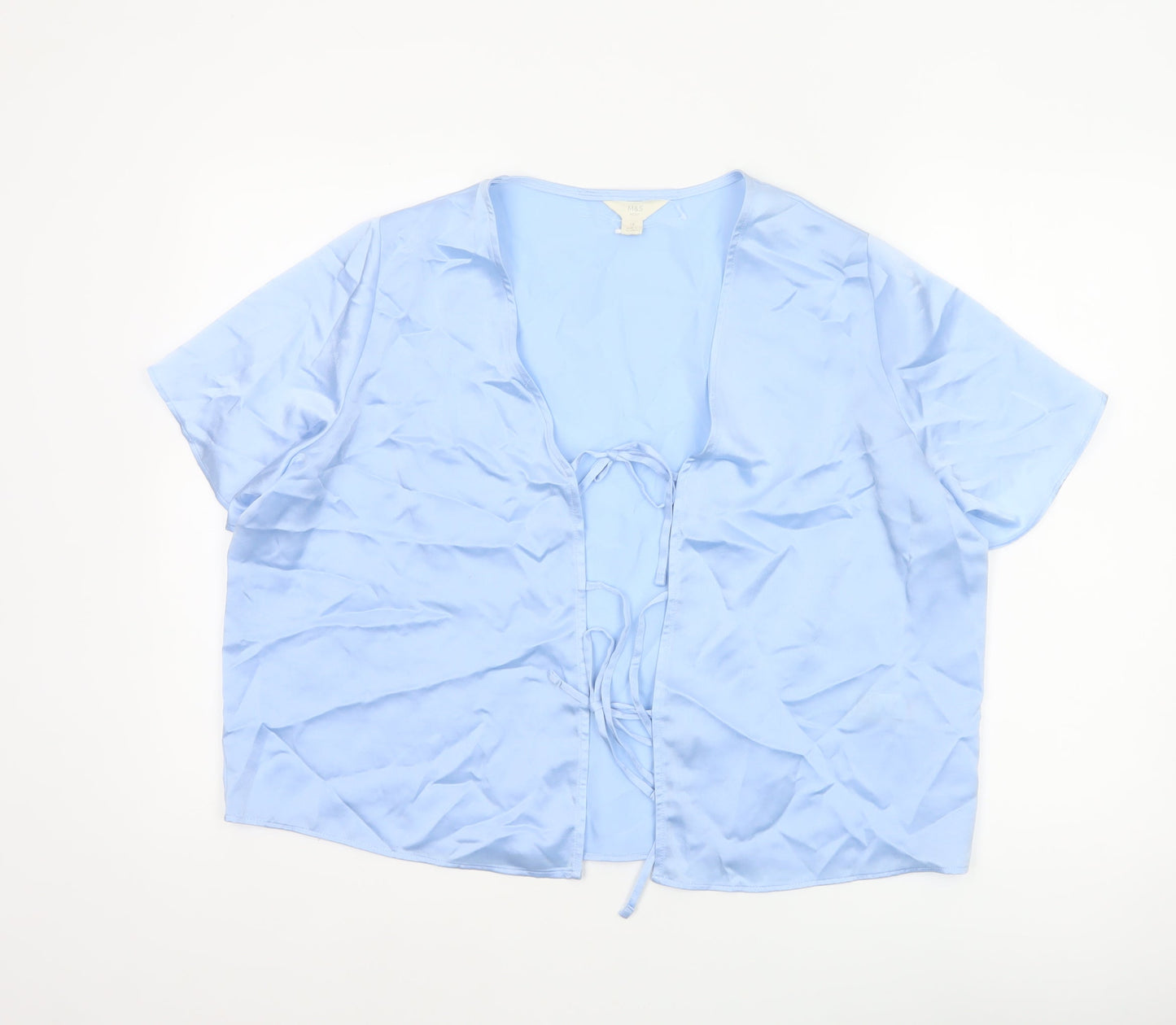 Marks & Spencer Women Blue Size 16 Satin Kimono Tie Nightwear Robe