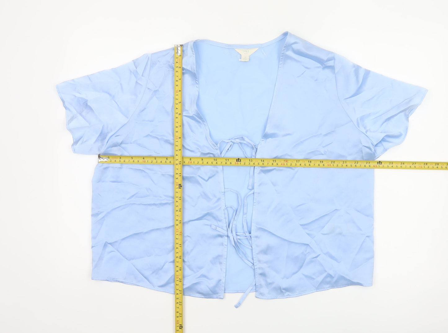 Marks & Spencer Women Blue Size 16 Satin Kimono Tie Nightwear Robe