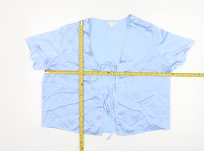 Marks & Spencer Women Blue Size 16 Satin Kimono Tie Nightwear Robe