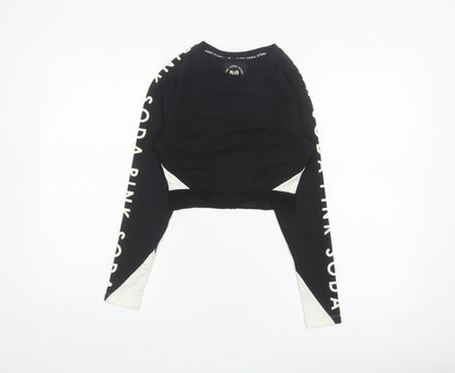 Pink Soda Sport Women Black UK 6 Cropped Logo Long Sleeve Jersey Top