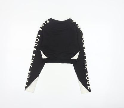 Pink Soda Sport Women Black UK 6 Cropped Logo Long Sleeve Jersey Top