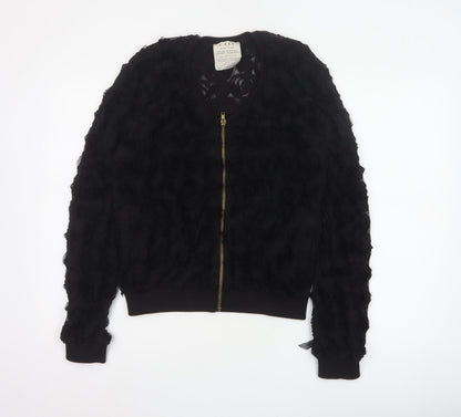 L'Art River Island Women’s Black UK 12 Floral Mesh Bomber Jacket