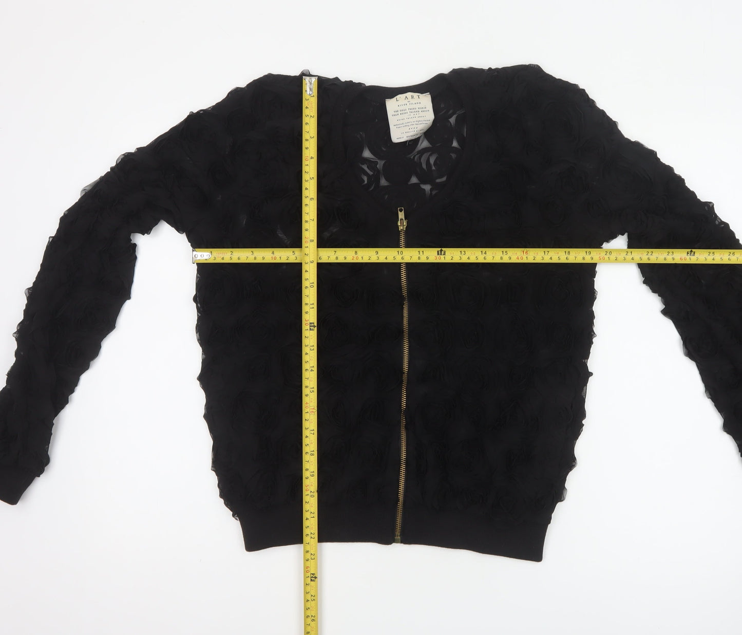 L'Art River Island Women’s Black UK 12 Floral Mesh Bomber Jacket