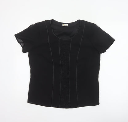Roman Originals Women Black UK 14 Beaded Chiffon Short Sleeve Blouse
