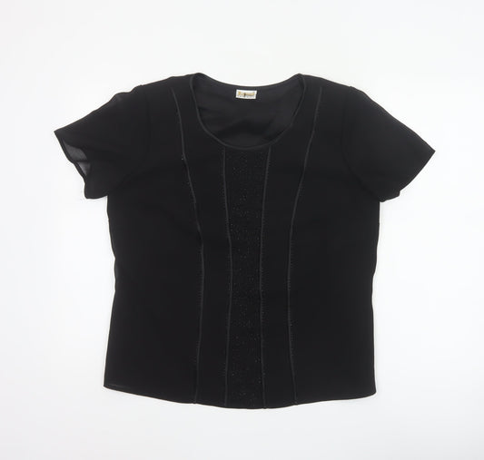 Additional front view of Roman Originals Women Black UK 14 Beaded Chiffon Short Sleeve Blouse