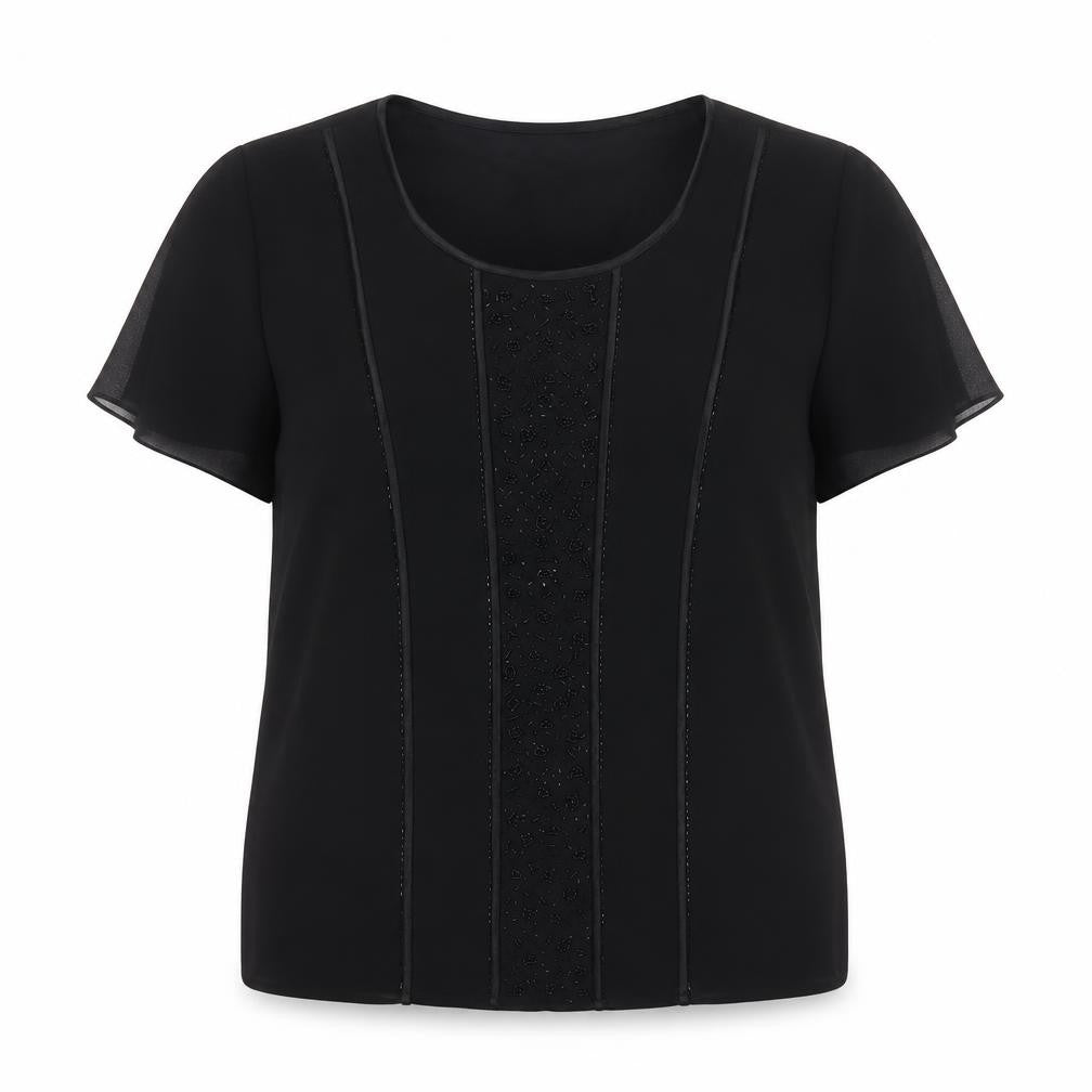 Front view of Roman Originals Women Black UK 14 Beaded Chiffon Short Sleeve Blouse