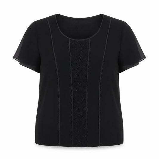 Front view of Roman Originals Women Black UK 14 Beaded Chiffon Short Sleeve Blouse
