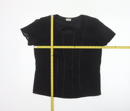 Roman Originals Women Black UK 14 Beaded Chiffon Short Sleeve Blouse