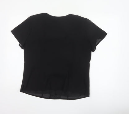 Roman Originals Women Black UK 14 Beaded Chiffon Short Sleeve Blouse