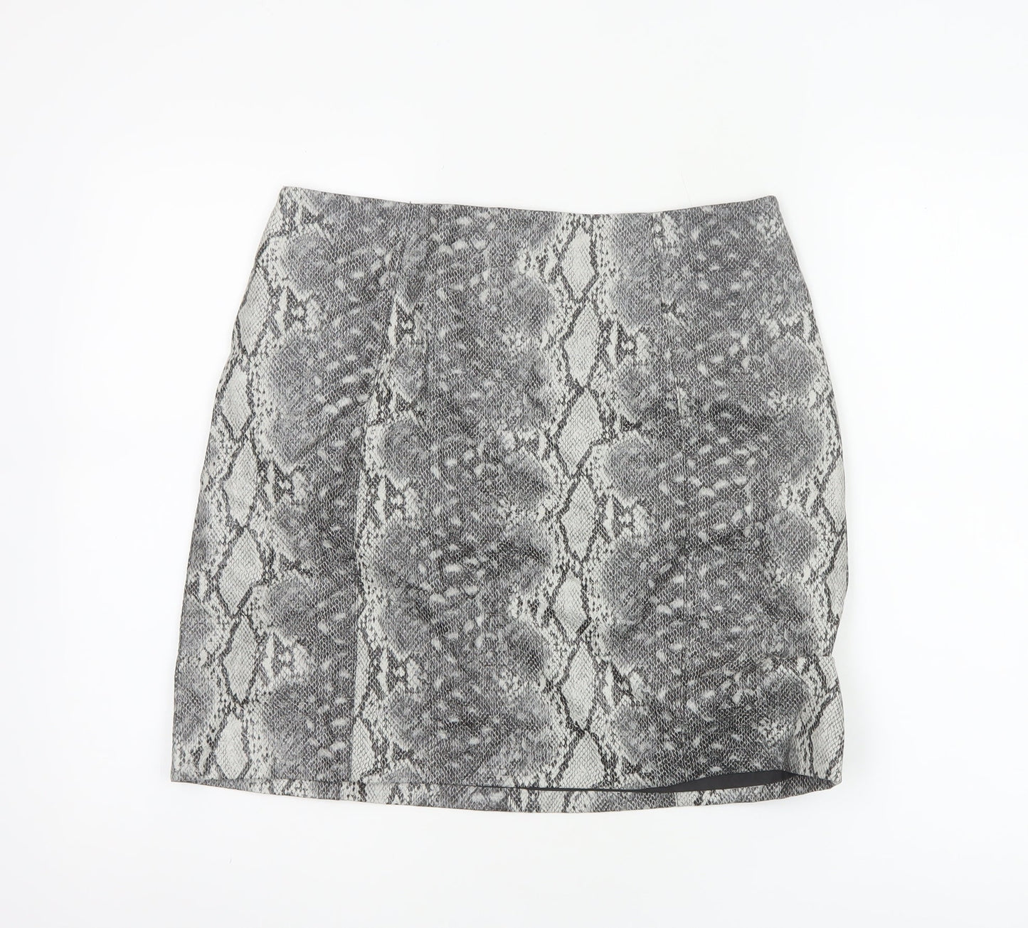 New Look Women Grey Snake Print Mini Pencil Skirt UK 12 Lined Zip