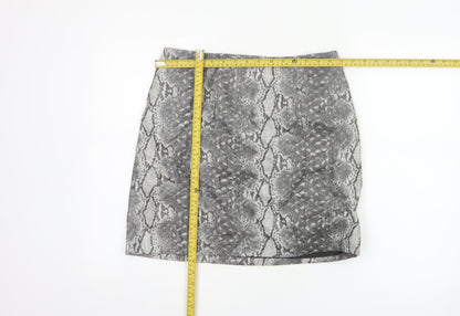 New Look Women Grey Snake Print Mini Pencil Skirt UK 12 Lined Zip
