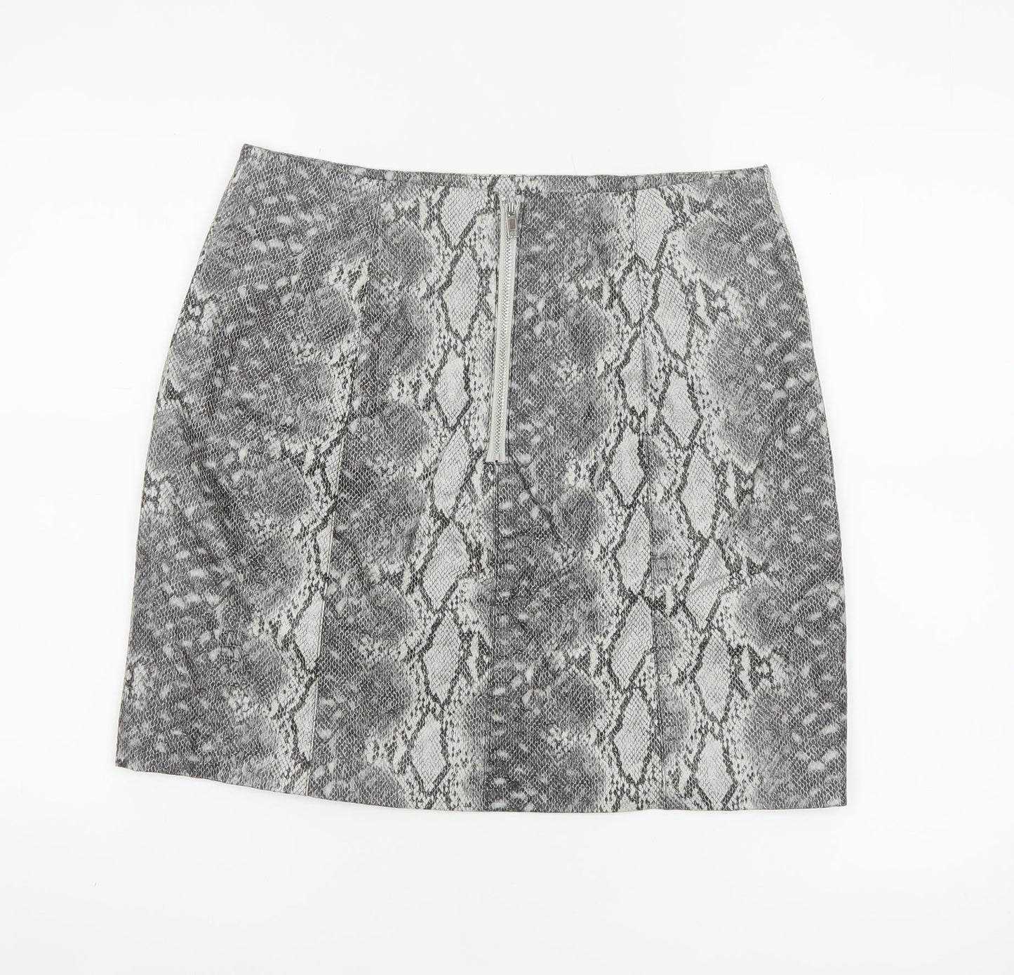 New Look Women Grey Snake Print Mini Pencil Skirt UK 12 Lined Zip