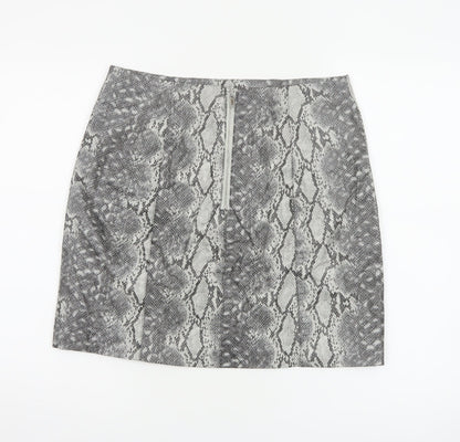 New Look Women Grey Snake Print Mini Pencil Skirt UK 12 Lined Zip