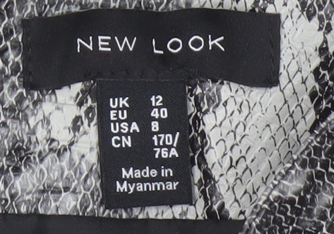 New Look Women Grey Snake Print Mini Pencil Skirt UK 12 Lined Zip