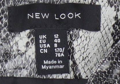 New Look Women Grey Snake Print Mini Pencil Skirt UK 12 Lined Zip