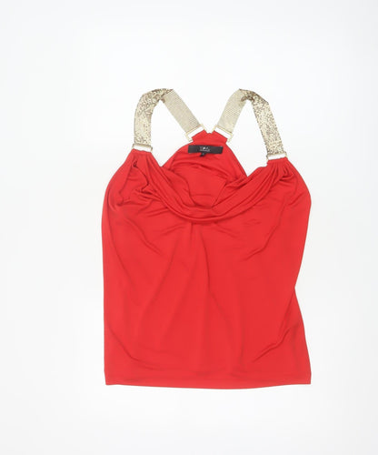 Star by Julien Macdonald Women Red UK 14 Cowl Neck Beaded Strap Tank Top