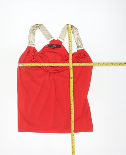 Star by Julien Macdonald Women Red UK 14 Cowl Neck Beaded Strap Tank Top