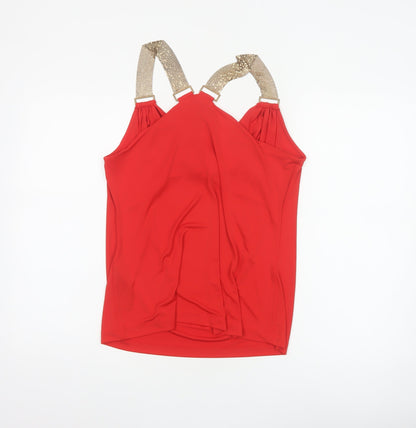 Star by Julien Macdonald Women Red UK 14 Cowl Neck Beaded Strap Tank Top