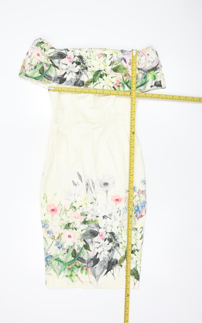 ASOS Women Ivory Floral Off Shoulder Bodycon Dress UK 8 Wedding