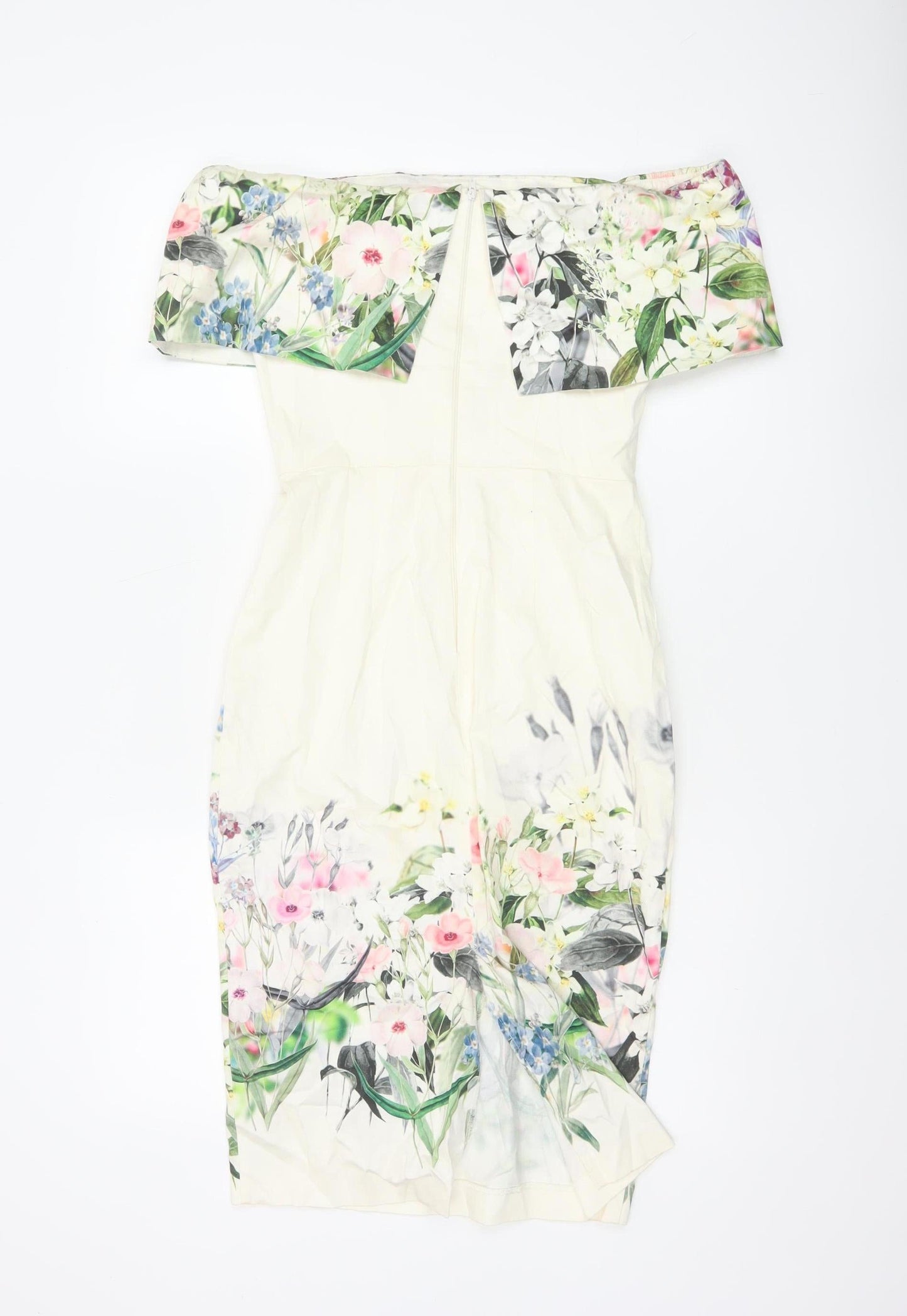 ASOS Women Ivory Floral Off Shoulder Bodycon Dress UK 8 Wedding