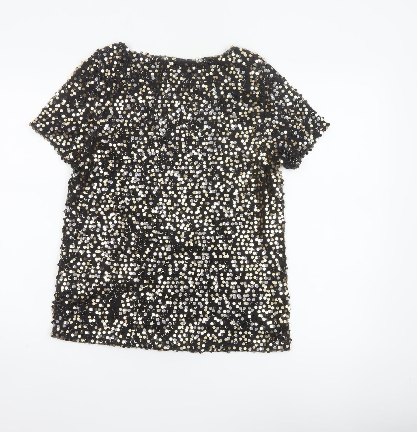Phase Eight Women Black Gold Silver Sequin Short Sleeve Blouse UK 12
