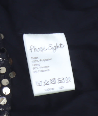 Phase Eight Women Black Gold Silver Sequin Short Sleeve Blouse UK 12