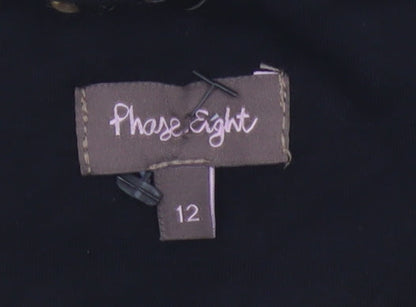Phase Eight Women Black Gold Silver Sequin Short Sleeve Blouse UK 12