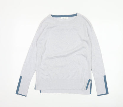 White Stuff Women Grey Blue Trim Knit Jumper UK 6 Crew Neck