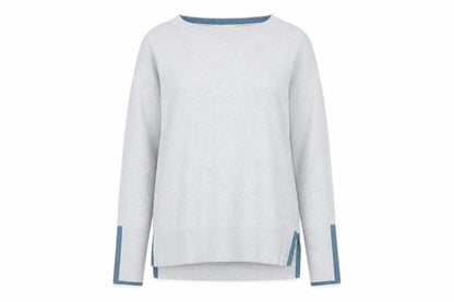 White Stuff Women Grey Blue Trim Knit Jumper UK 6 Crew Neck