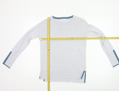 White Stuff Women Grey Blue Trim Knit Jumper UK 6 Crew Neck