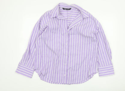 Zara Women Purple Striped Basic Button-Up Shirt UK 10