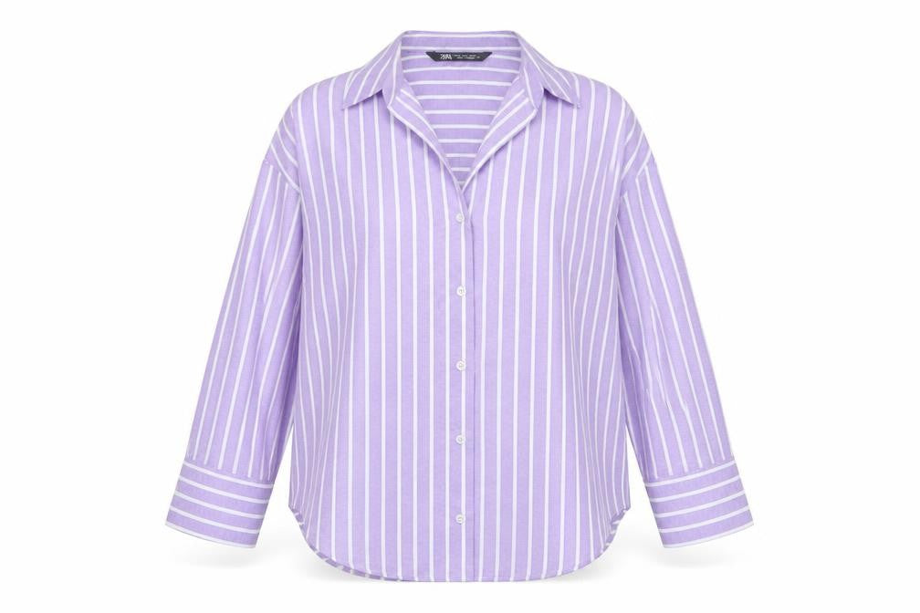 Zara Women Purple Striped Basic Button-Up Shirt UK 10