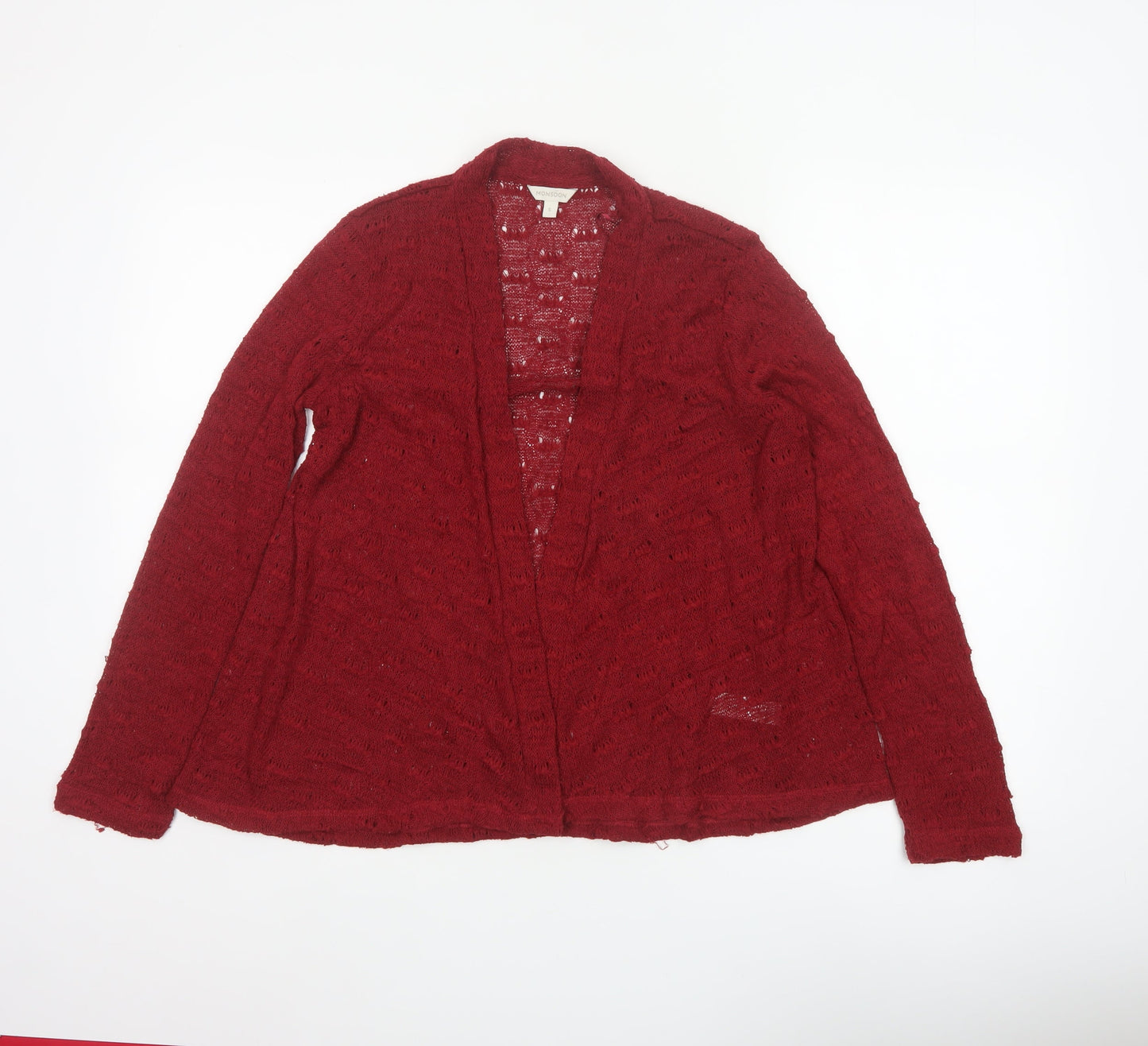Monsoon Women Red S Open-Knit Long Sleeve Cardigan