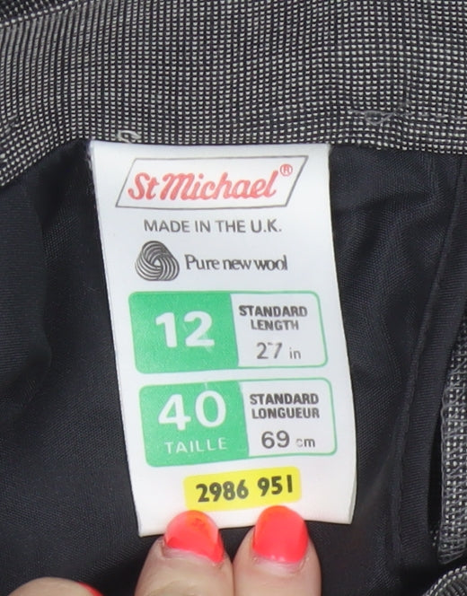 St Michael Women Black Wool Pencil Skirt UK 12 Knee Length Vintage