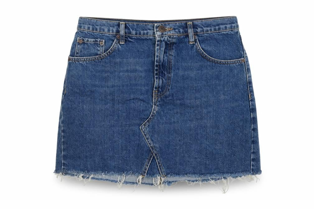 Front view of BDG Urban Outfitters Women’s Blue L Mini Denim Raw Hem Skirt