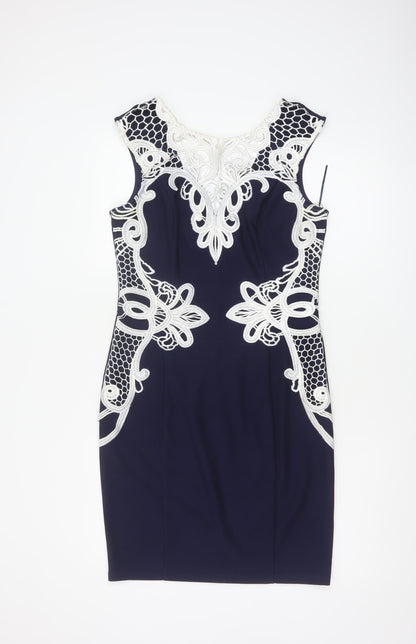 Lipsy London Michelle Keegan Women Blue UK 14 Bodycon Lace Midi Dress