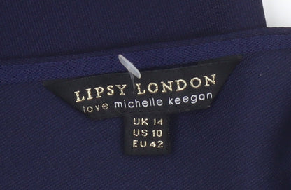 Lipsy London Michelle Keegan Women Blue UK 14 Bodycon Lace Midi Dress