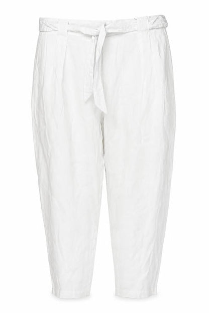 Marks & Spencer Women White Size 22 Linen Belted Tapered Trousers