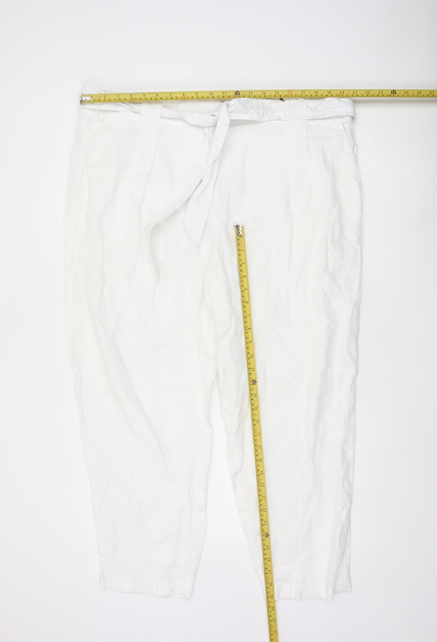 Marks & Spencer Women White Size 22 Linen Belted Tapered Trousers