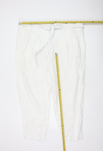 Marks & Spencer Women White Size 22 Linen Belted Tapered Trousers