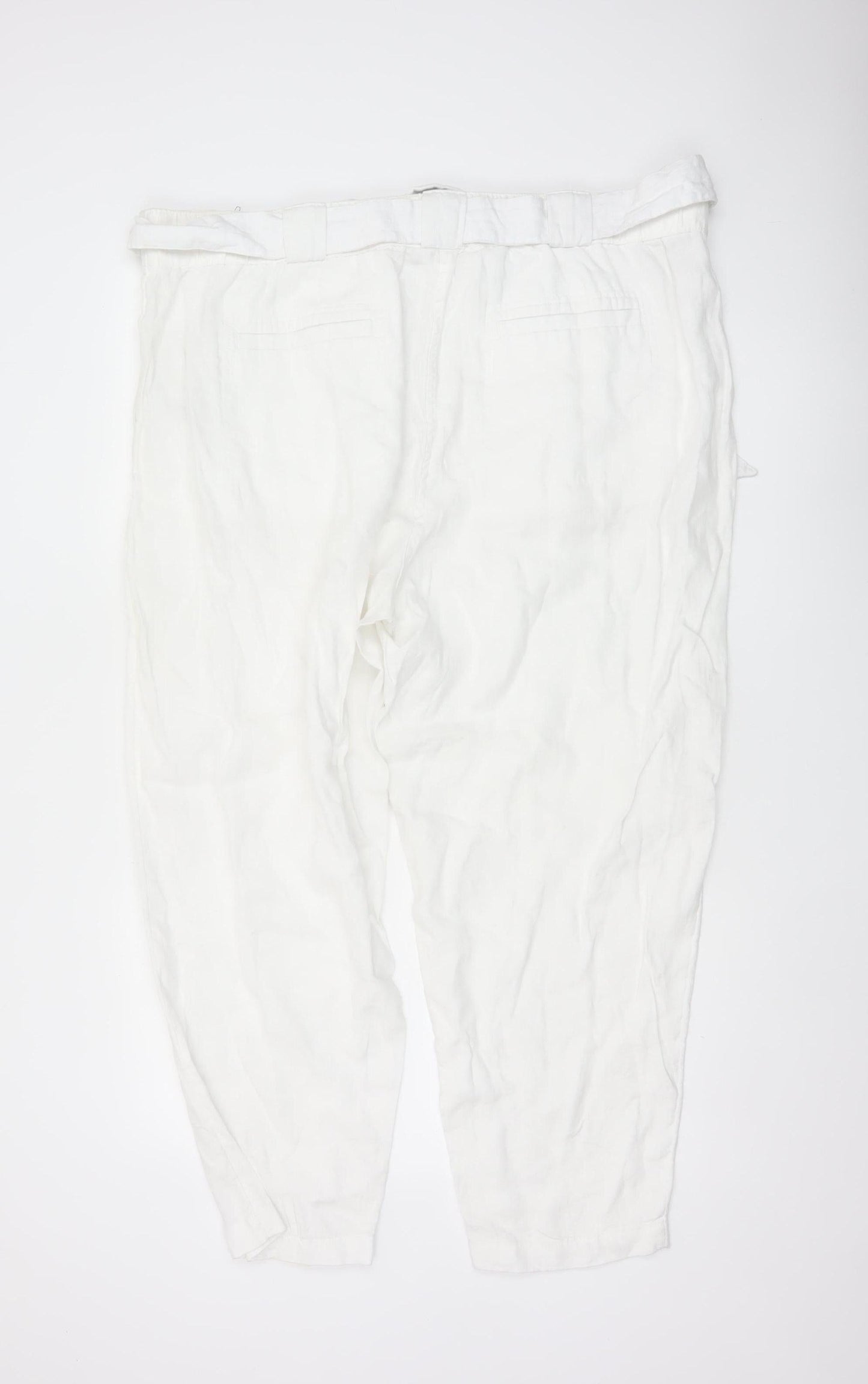 Marks & Spencer Women White Size 22 Linen Belted Tapered Trousers