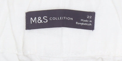 Marks & Spencer Women White Size 22 Linen Belted Tapered Trousers